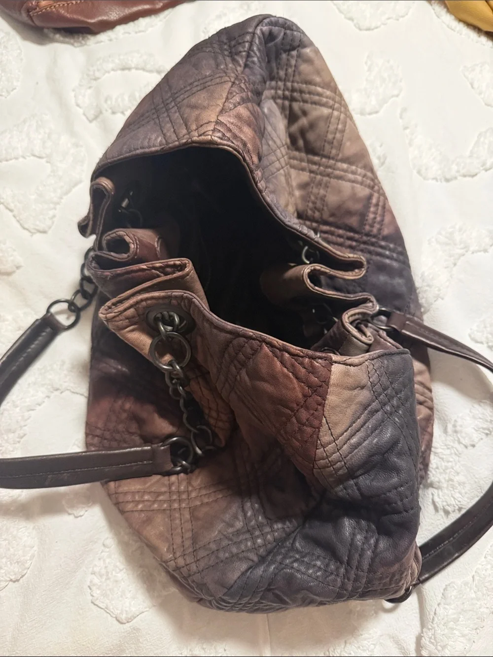 All Saints Quilted Tie Dye Leather Shoulder Bag